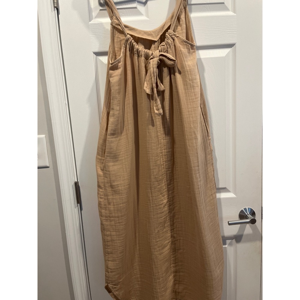 Old Navy Tan Beige Cotton Gauze Tie Back Sleeveless Midi Dress Large NWT - Picture 5 of 9